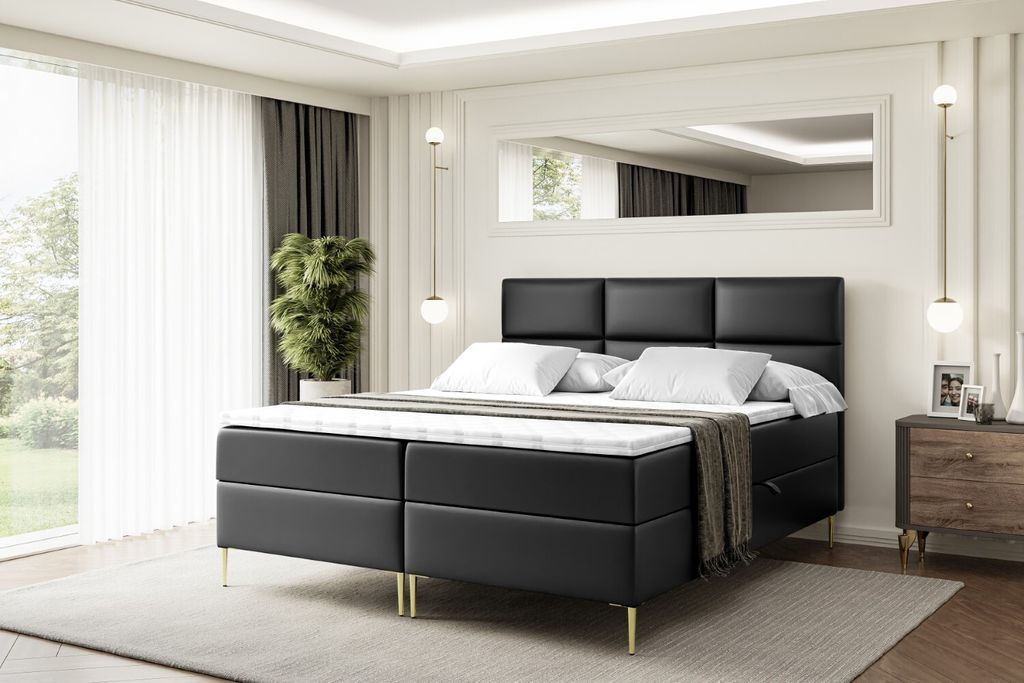 ALTDECOR Boxspringbett mit Gold Füßen, Matratze und Lattenrost, Boxbett, Topper, Polsterbett mit Bettkasten, Bett mit Stauraum H4-Matratze, Doppe...