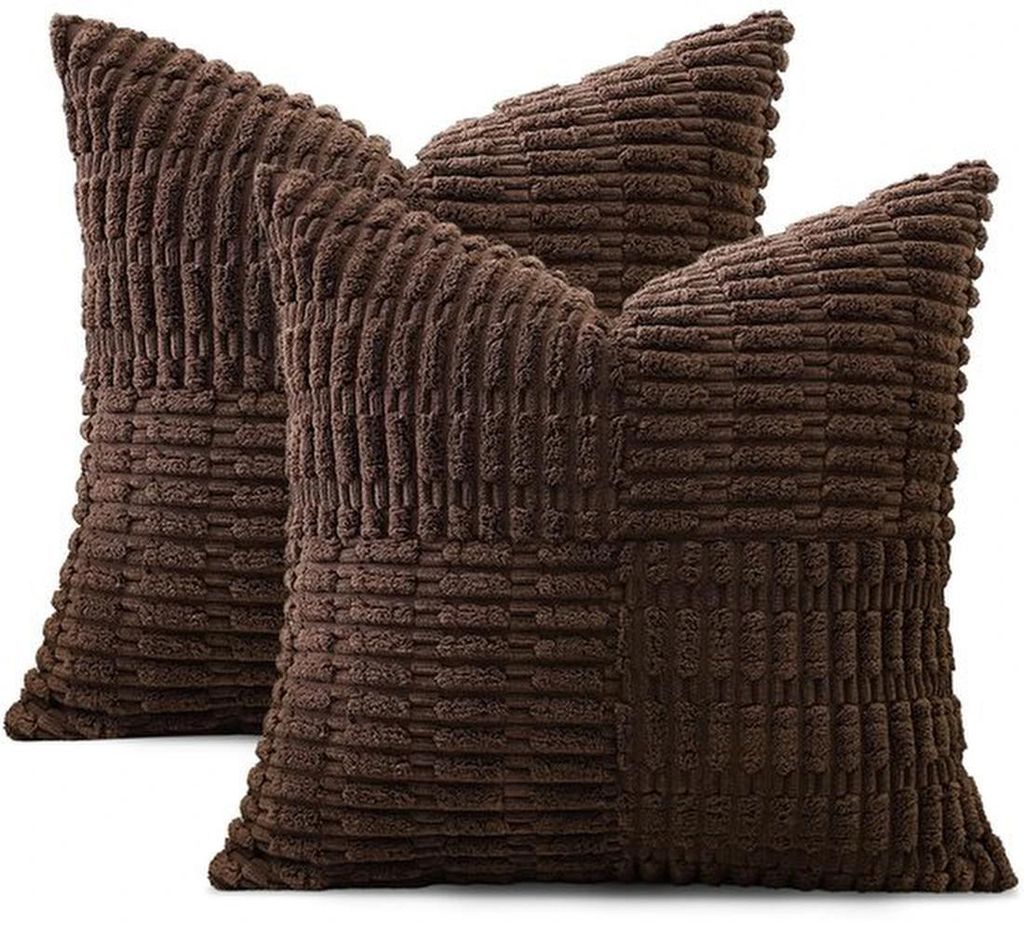 Unyqoos Set mit 2 Bohemian Corduroy Kissenbezügen, 50x50 cm, versteckter Reißverschluss, weich und pflegeleicht