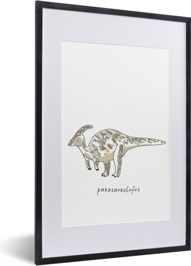 MuchoWow Gerahmtes Poster Kinderzimmer - Parasausolophus - Dinosaurier - Junge - Mädchen - Kind 40x60 cm - Poster mit Schwarzem Bilderrahmen Wan...