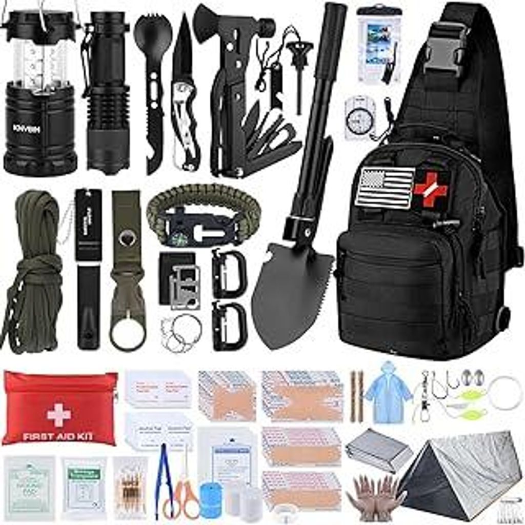 Außen Notfall Survival Kit, 250PCS Überlebenswerkzeug Set, Taktische Ausrüstung und Trauma-Tasche, für Erdbeben, Bug-Out-Situationen, Outdoor-A...