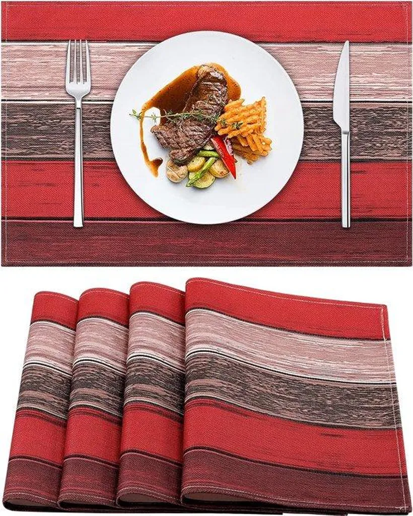 Sets de table pour extérieur et intérieur en lin rouge lot de 4 pcs