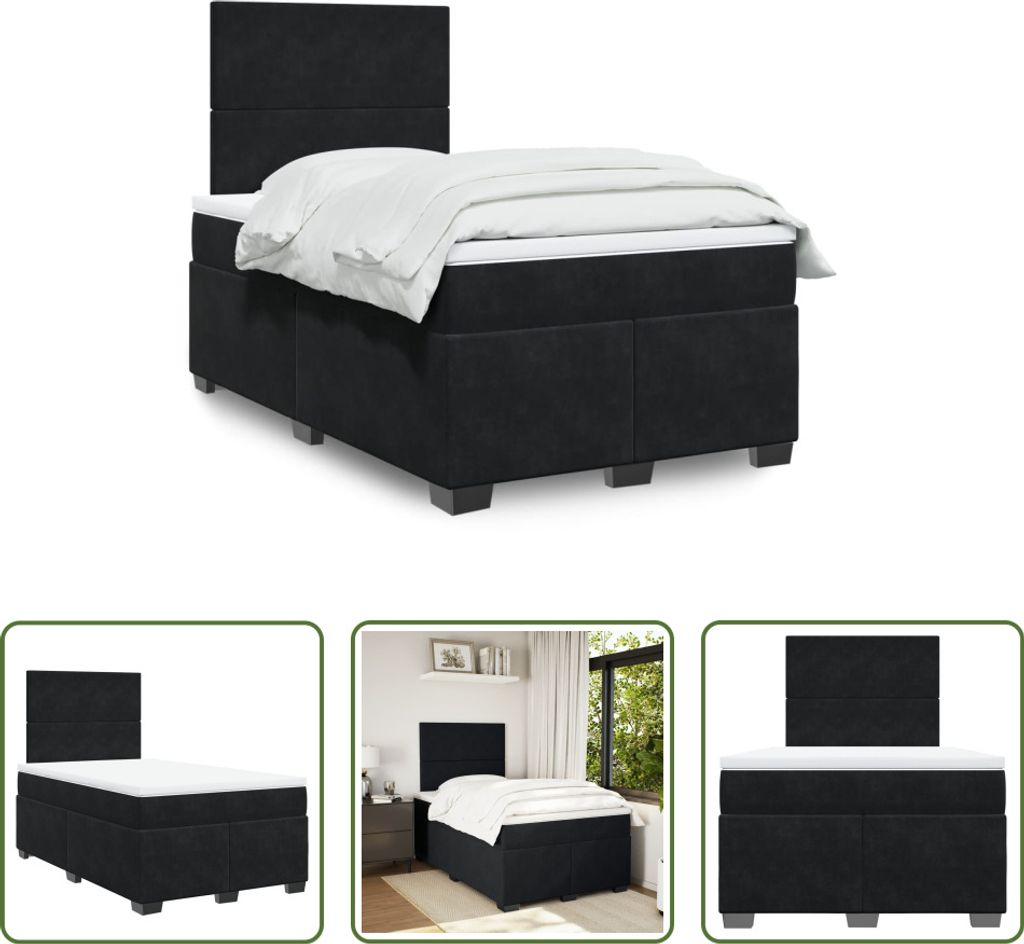 The Living Store Boxspringbett mit Matratze Schwarz 120x190 cm Samt