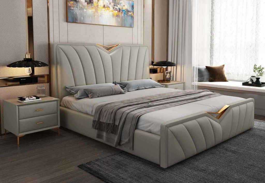 Designer Bett Schlafzimmer Betten Leder Hotel Luxus Polster Italienische Möbel!