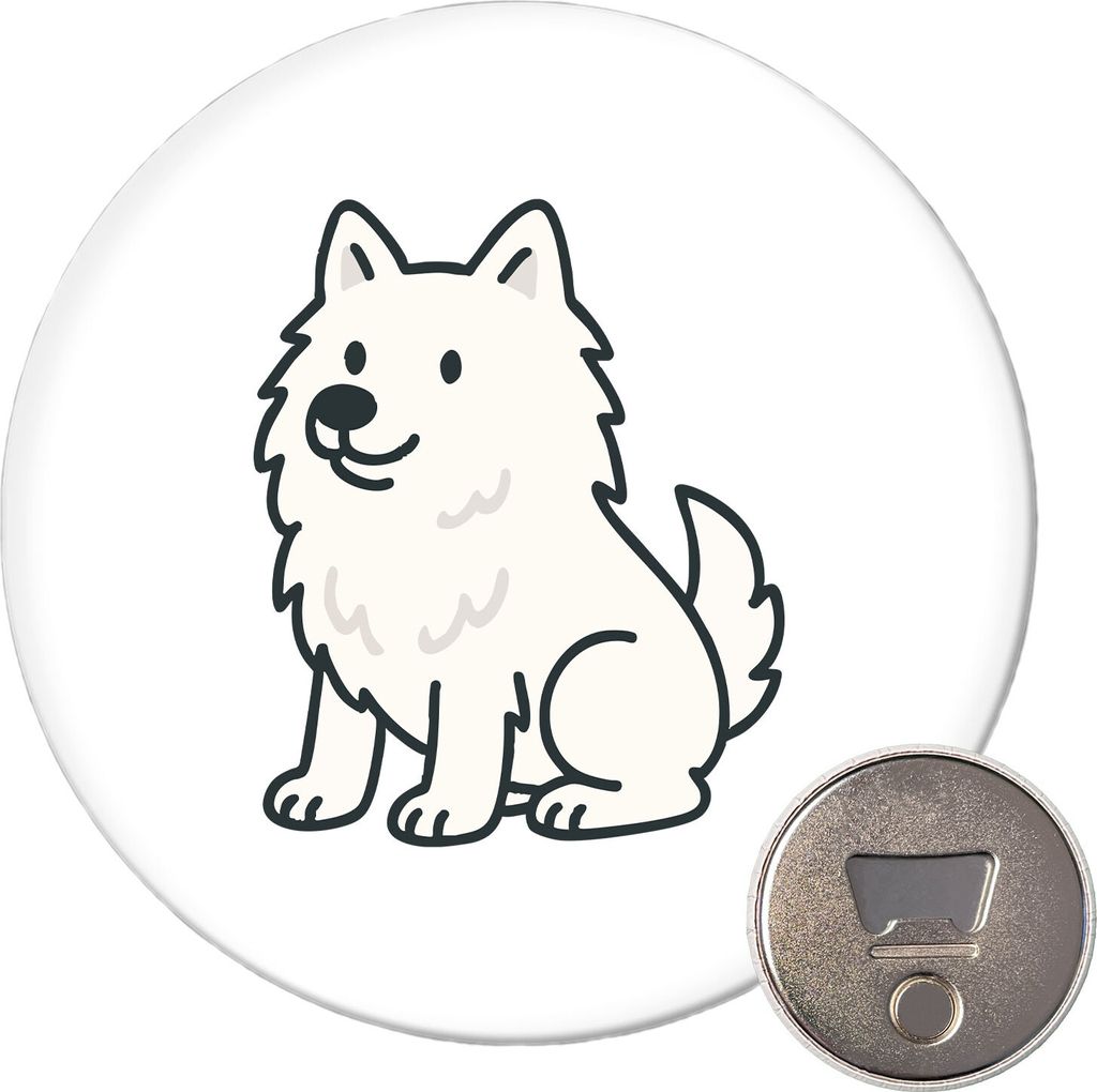 Huuraa Magnet American Eskimo Dog Comic Eskie 59mm Kühlschrankmagnet rund Flaschenöffner Geschenkidee