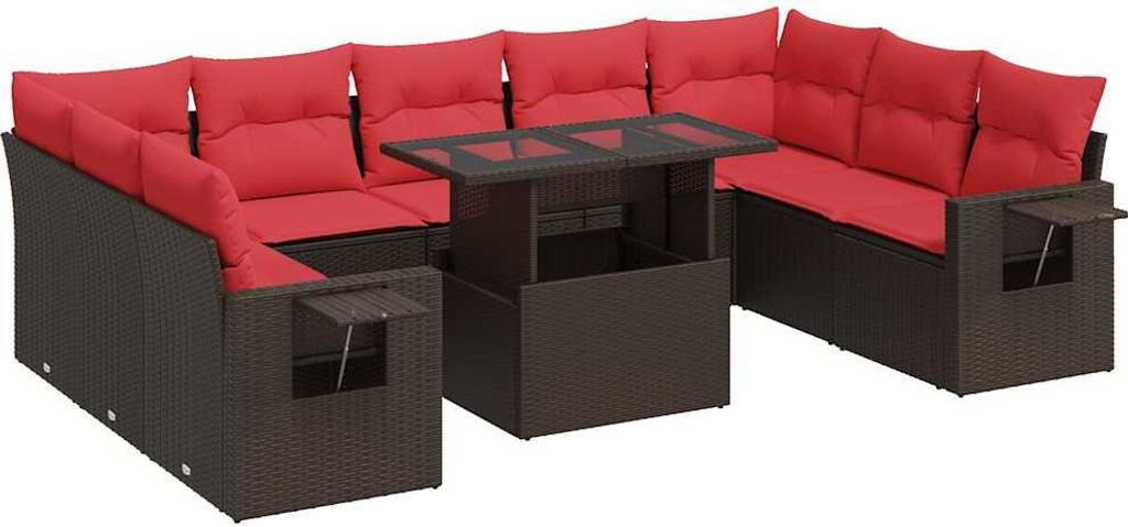 "2026 Aktion" 10-tlg. Garten-Lounge-Set - elegantes Design - Sitzgruppe/Gartengarnitur - mit Kissen Braun Poly Rattan Akazie - Terassenmöbel NeuM...