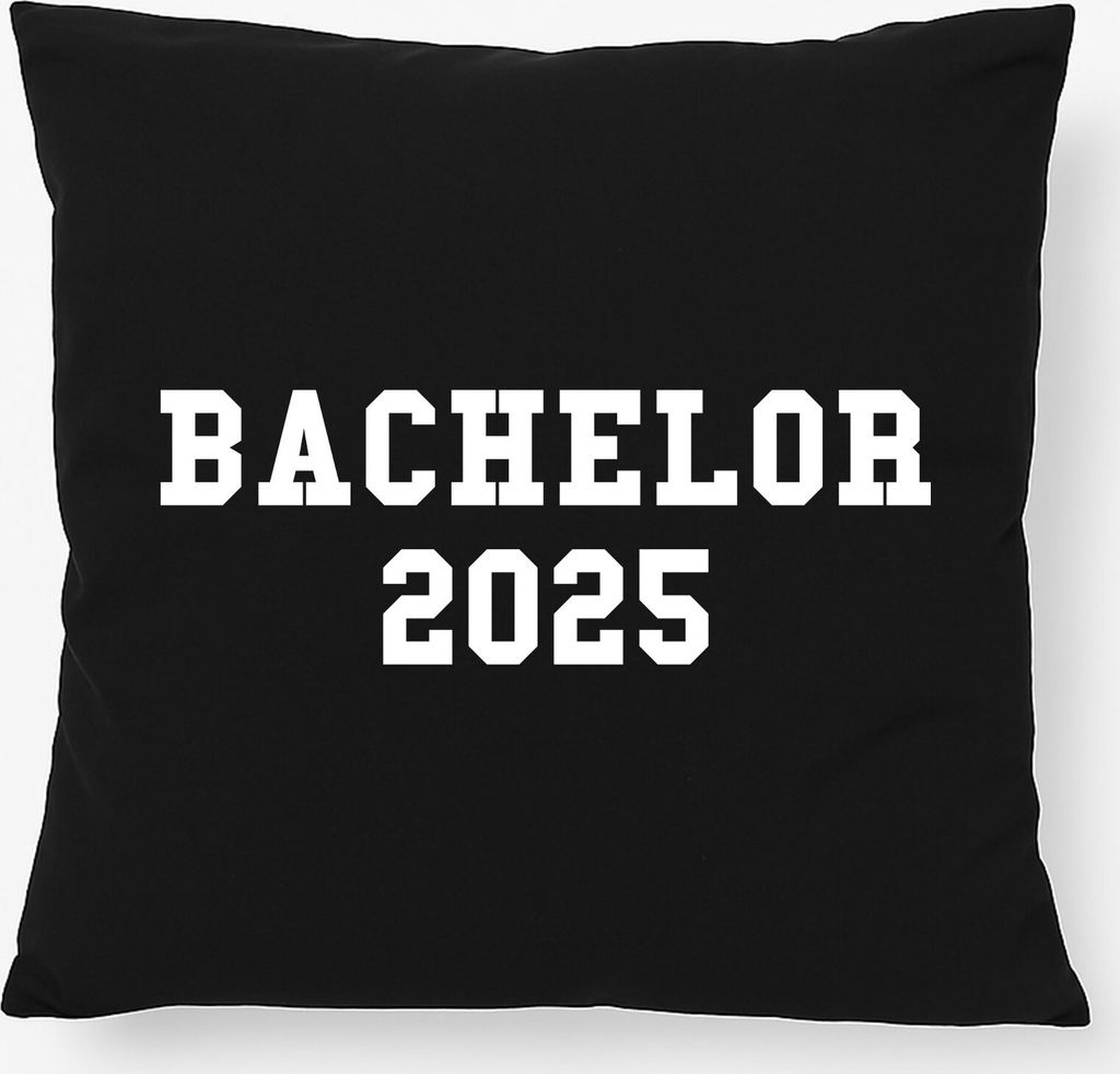 Huuraa Kissen Bachelor 2025 Abschluss 40x40cm mit Füllung Black Baumwolle Dekokissen Geschenkidee