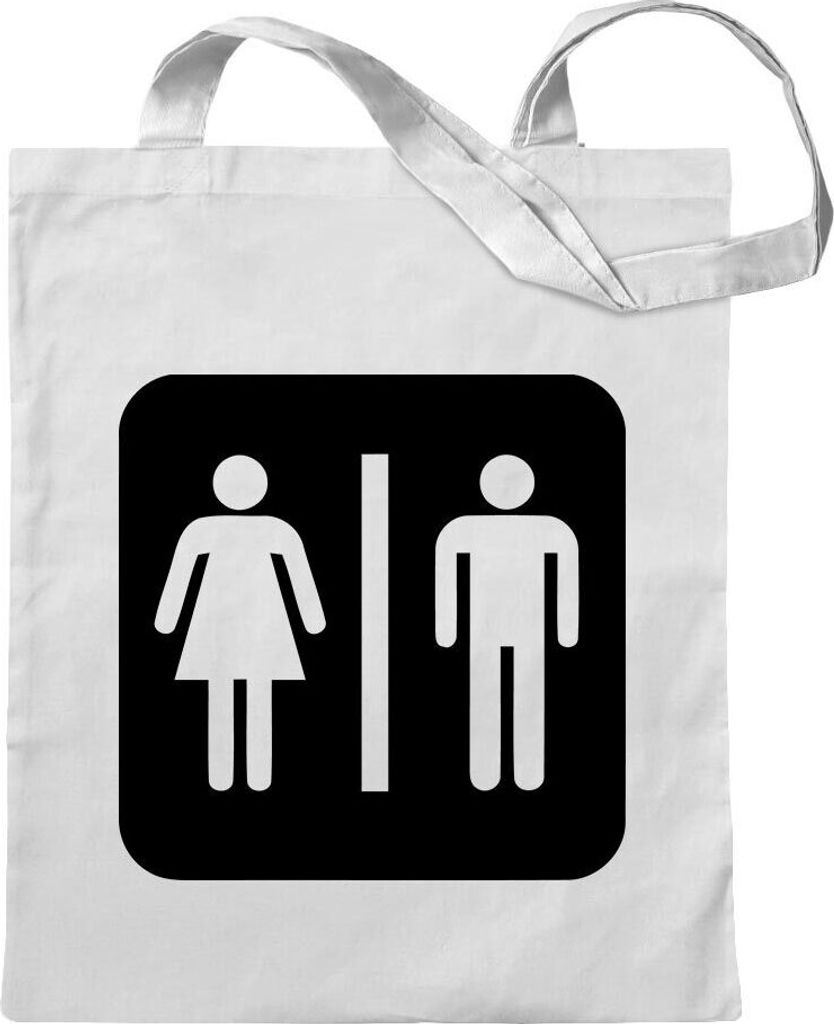 Kiwistar - Baumwolltasche - weiss - WC Toilette Piktogramme - Tragetasche Stoffbeutel Umhängetasche Langer Henkel