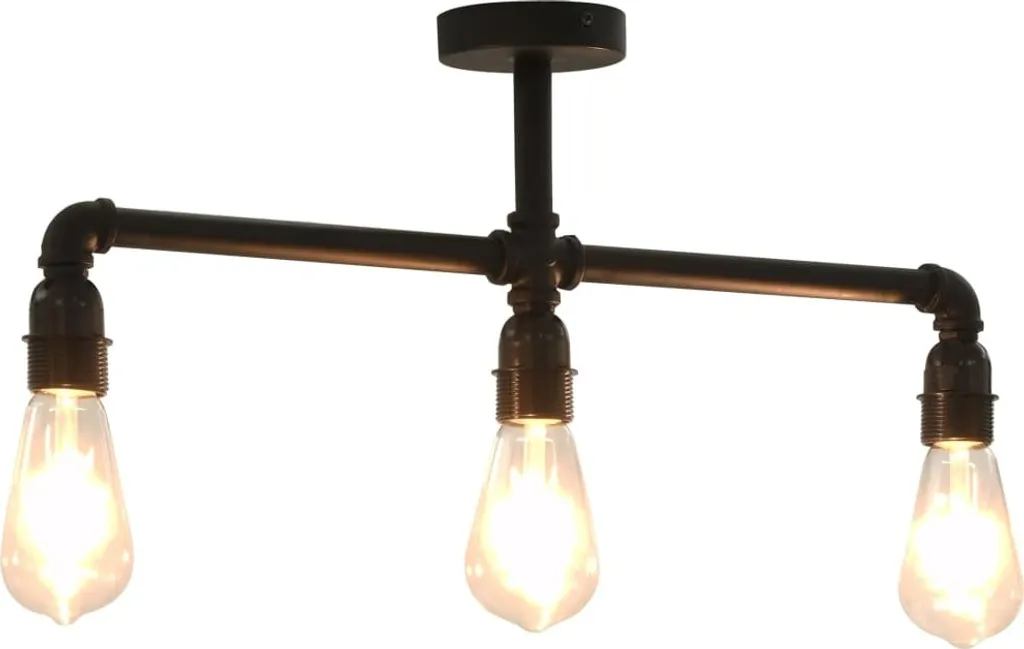 Plafonnier Noir 3 Ampoules E27 - Luminaire Industriel en Métal Noir