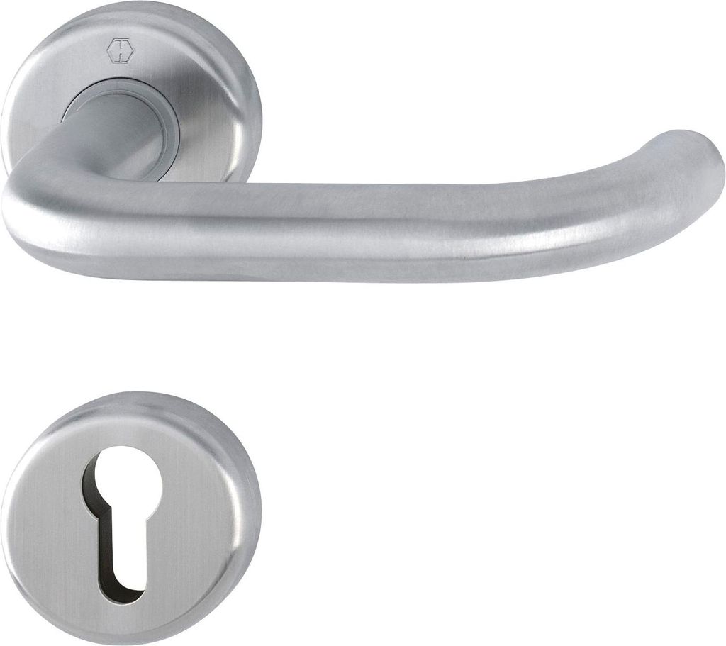 Hoppe Drückergarnitur Baden - Türklinke + Rosette PZ, TS 42-47mm, Edelstahl matt