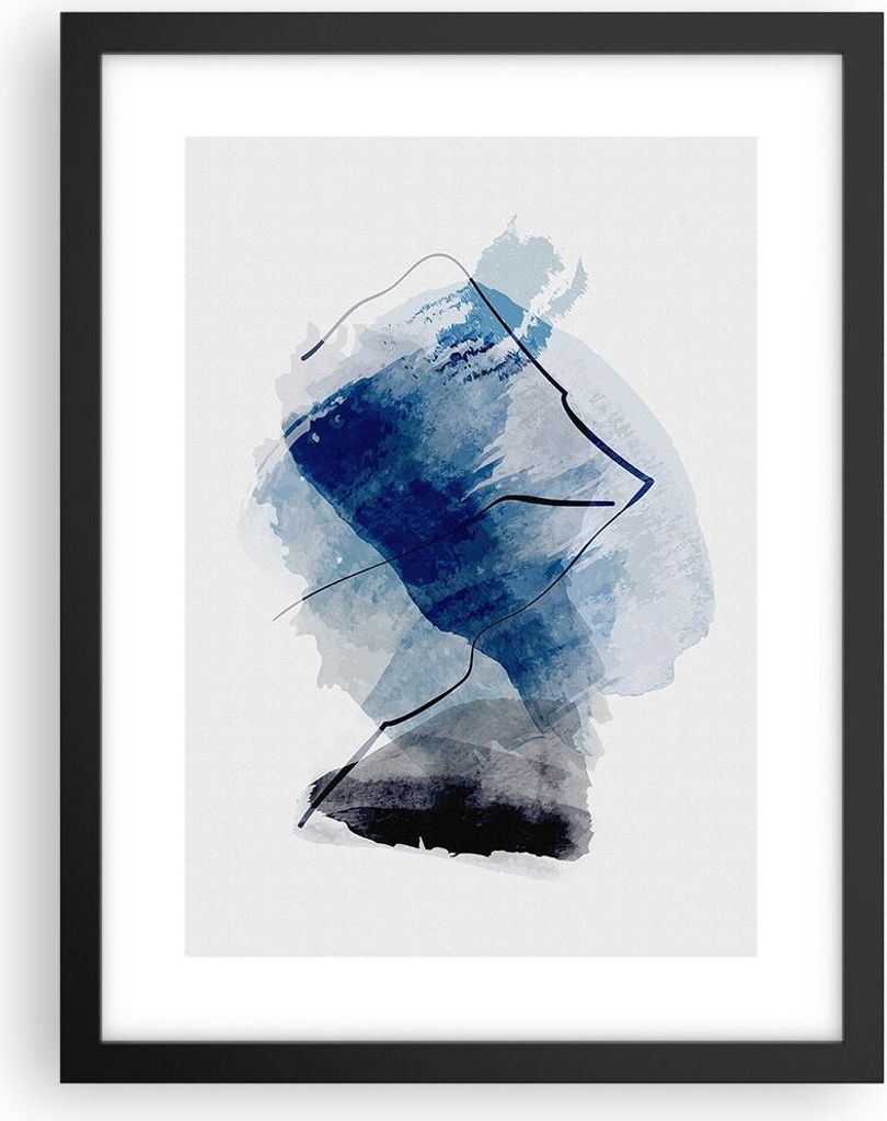 Gerahmtes Poster - Schwarzer Rahmen - Blau Schwarz Abstraktion - 30x40 cm - Wand Bild - Wanddeko - Wandbilder - Kunstposter - Wandposter - Bilderra...
