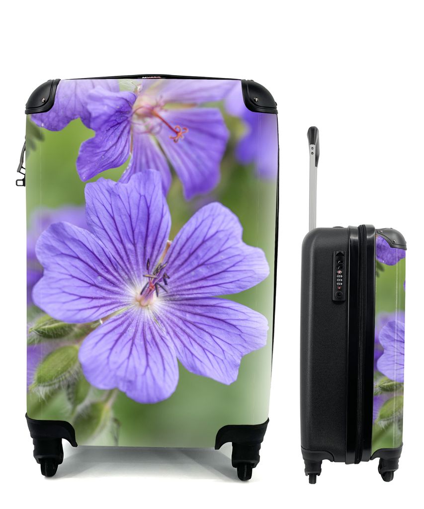 MuchoWow Koffer Handgepäck Trolley Rollkoffer Kleine Reisekoffer mit 4 Rollen - Violette Geranien in voller Blüte - Cabin Size < 55x40x23 cm & ...