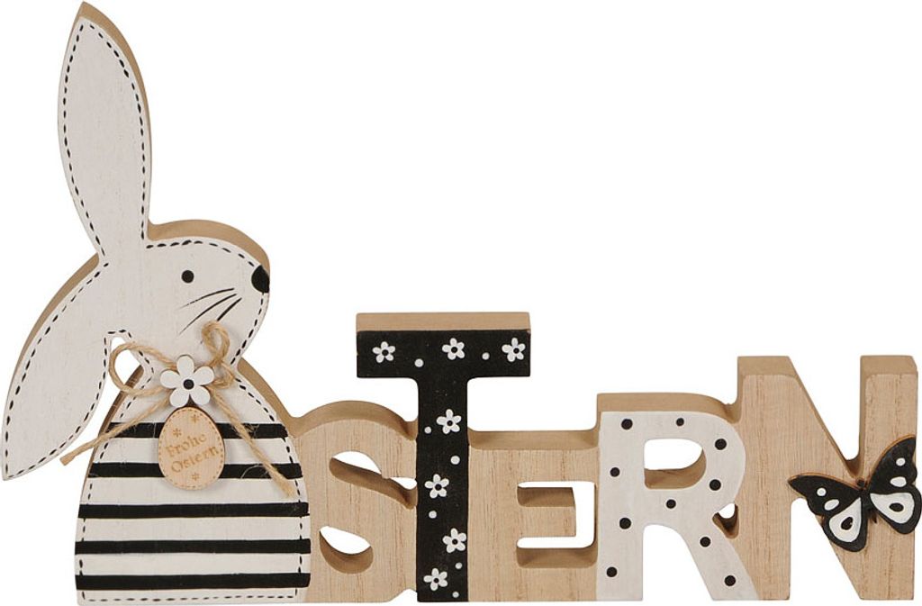 Schriftzug OSTERN schwarz weiß natur Holz Buchstaben L27cm Dekoaufsteller Ostern