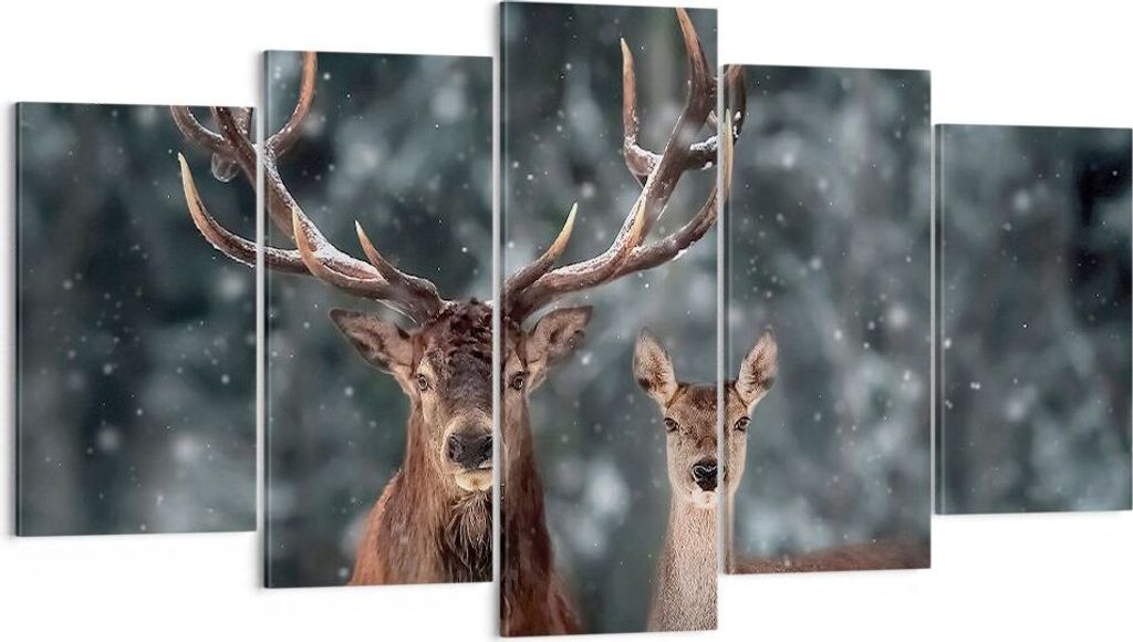 Bild auf Leinwand - Leinwandbild - 5 Teile - Hirsch Rentier Reh - 160x85cm - Wand Bild - Wanddeko - Wandbilder - Leinwanddruck - Bilder - Wanddekor...