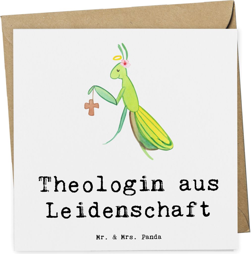 Mr. & Mrs. Panda Glückwunschkarte Theologin Leidenschaft - Weiß - Geschenk, Klappkarte, Grußkarte, faltkarte, doppelkarte, anlasskarte