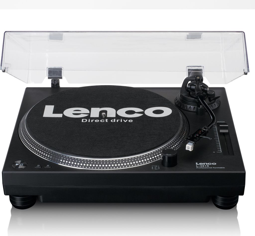 Lenco L-3818BK - Plattenspieler mit Direktantrieb - DJ Plattenspieler - Pitch Control - 33 und 45 U/min - Stereo Vorverstärker - USB - RCA Line-Ou...