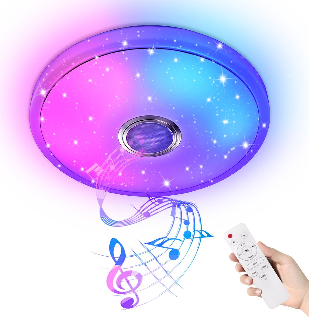 JNGLGO 36W LED Deckenleuchte Dimmbar mit Bluetooth Lautsprecher, APP-Steuerung und Fernbedienung Moderne Rund Sternenhimmel Deckenlampe für Kinder...