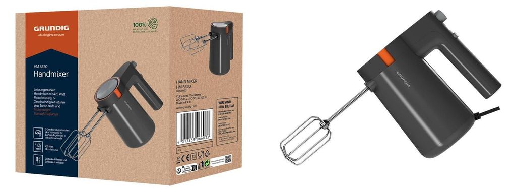 GRUNDIG HM 5320 Handmixer: 425 W, 5 Geschwindigkeitsstufen, Produktbild 