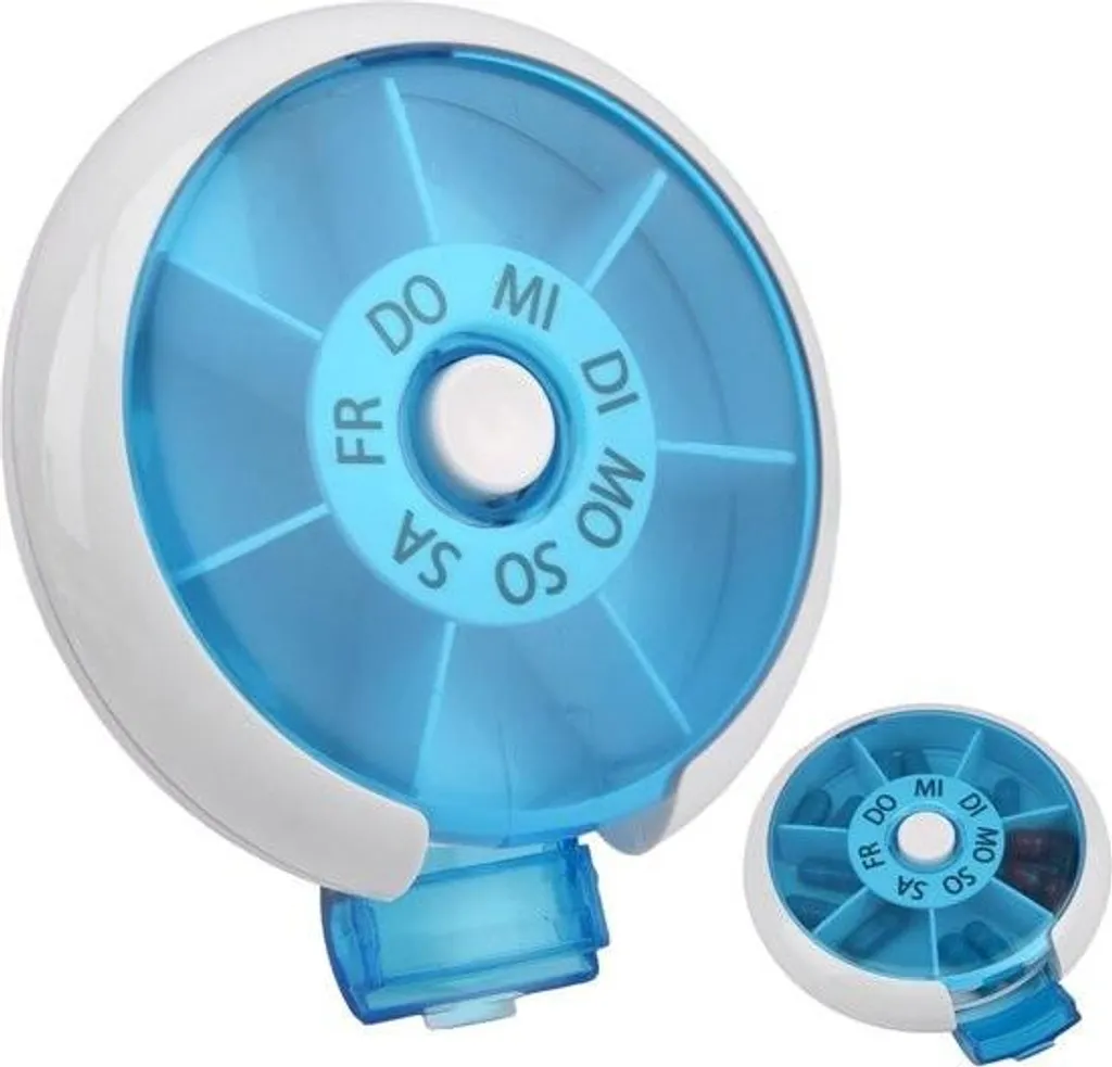 Pilulier hebdomadaire 7 jours bleu portable avec 7 compartiments ronds