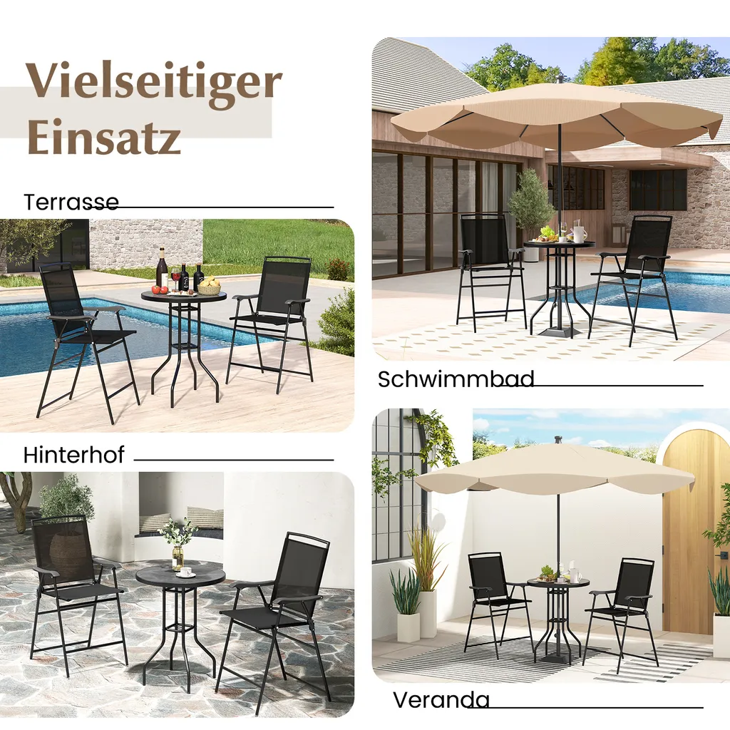 Ensemble Table de Balcon et 2 Chaises Pliantes pour Petits Espaces Noir - 8