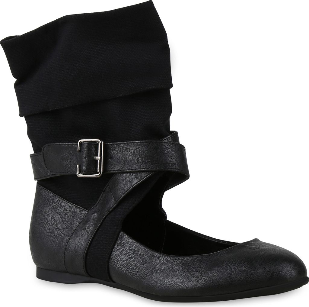 Mytrendshoe Extravagante Damen Stiefeletten Stulpen Cut-outs Sock Boots Flats 816489, Farbe: Schwarz, Größe: 39