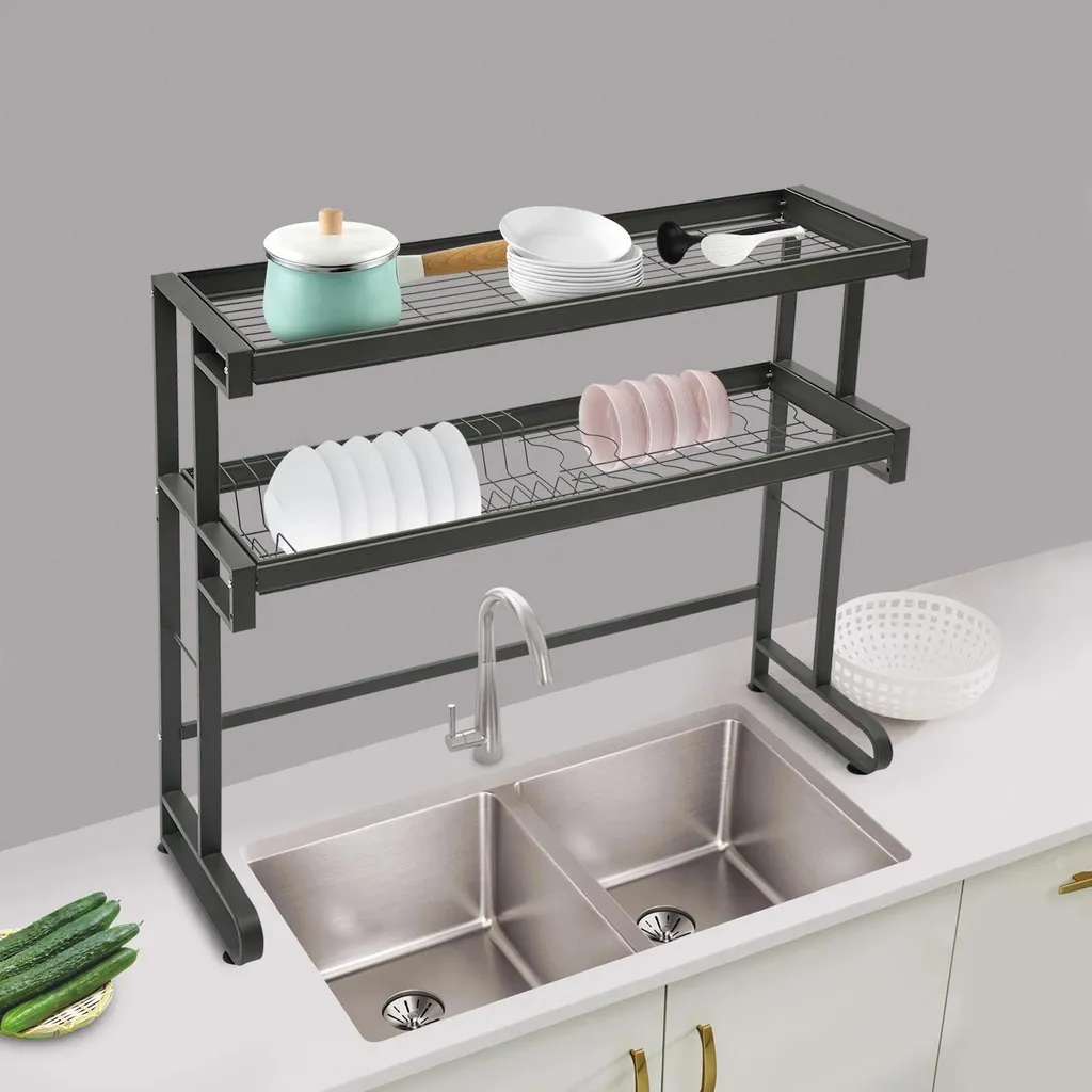 Égouttoir à vaisselle 2 niveaux 86 cm en acier carbone gris canon