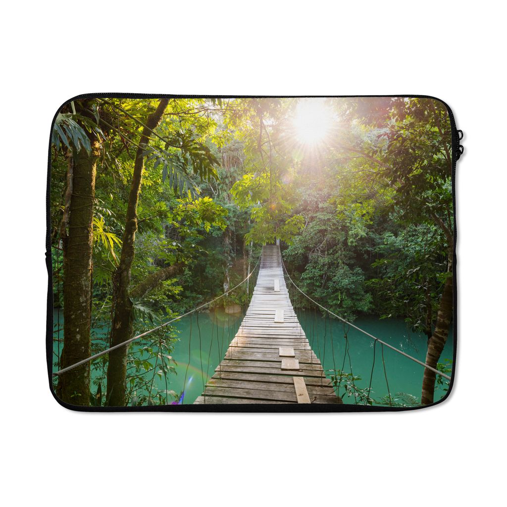 MuchoWow Laptop Hülle 17 Zoll Laptoptasche Dschungel - Wasser - Brücke - Natur - Pflanzen - Zipper - Schutzabdeckung