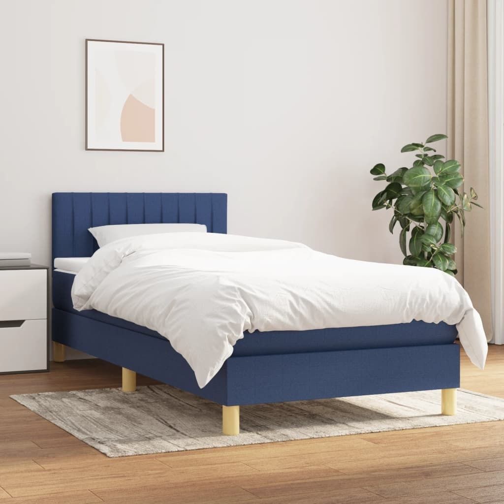 The Living Store Boxspringbett mit Matratze Blau 90x190 cm Stoff