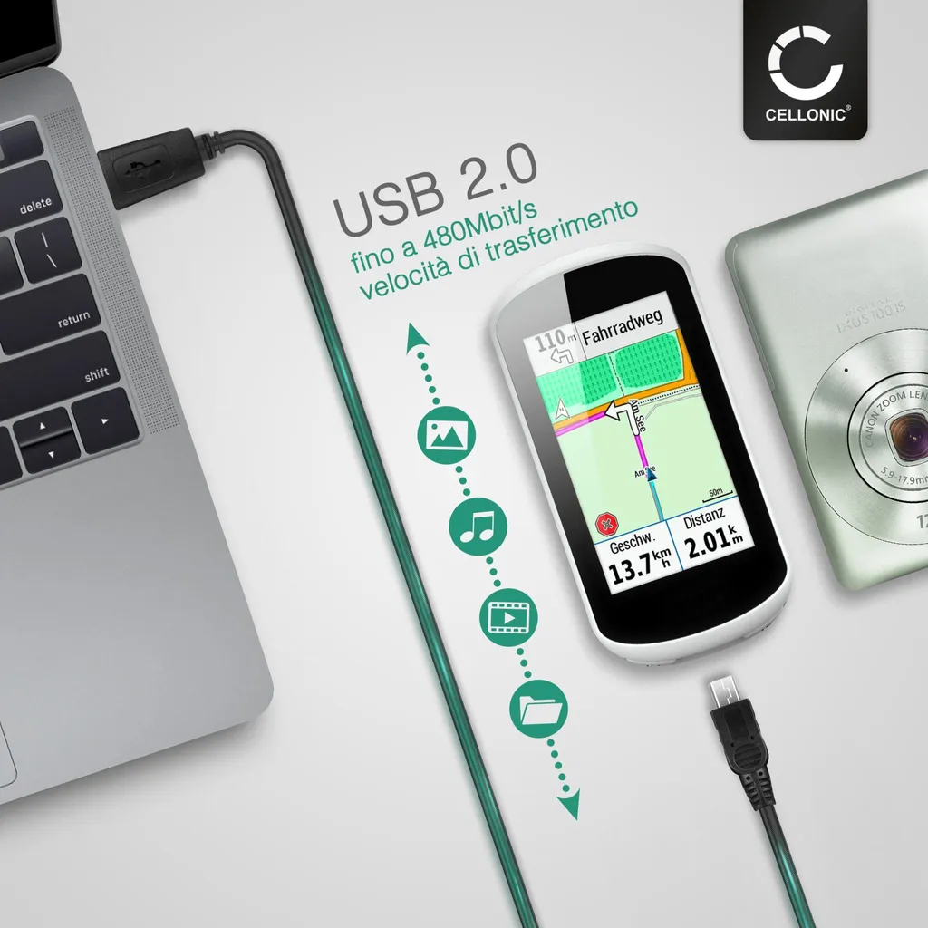 Cavo Mini USB CELLONIC 1m | Cavetto Ricarica 1A per GPS e Fotocamera - 5