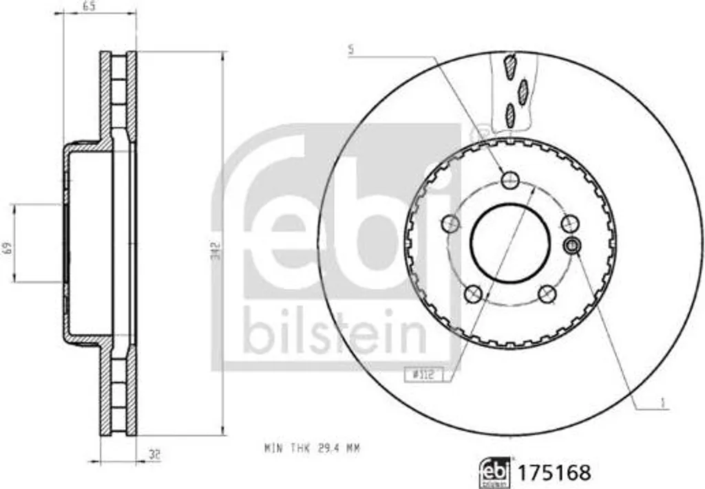 Disque de frein FEBI 175168 anti-vibration pour Mercedes A0004212812