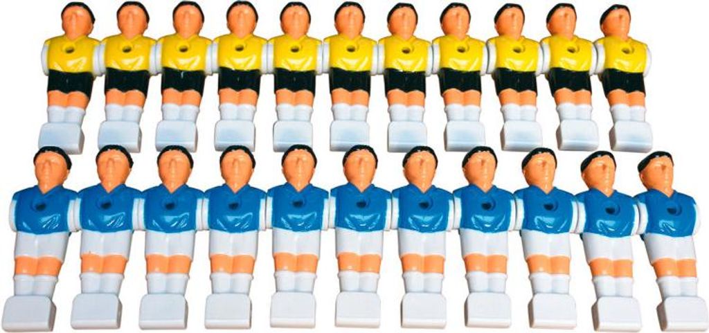 Tischfußballfiguren/Spieler gelb-schwarz + blau-weiß, 22-teiliges Set