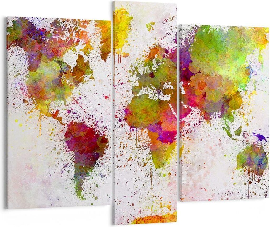 Bild auf Leinwand - Leinwandbild - Karte Welt modern - 95x80cm - Wand Bild - Wanddeko - Wandbilder - Leinwanddruck - Bilder - Kunstdruck - Wanddeko...