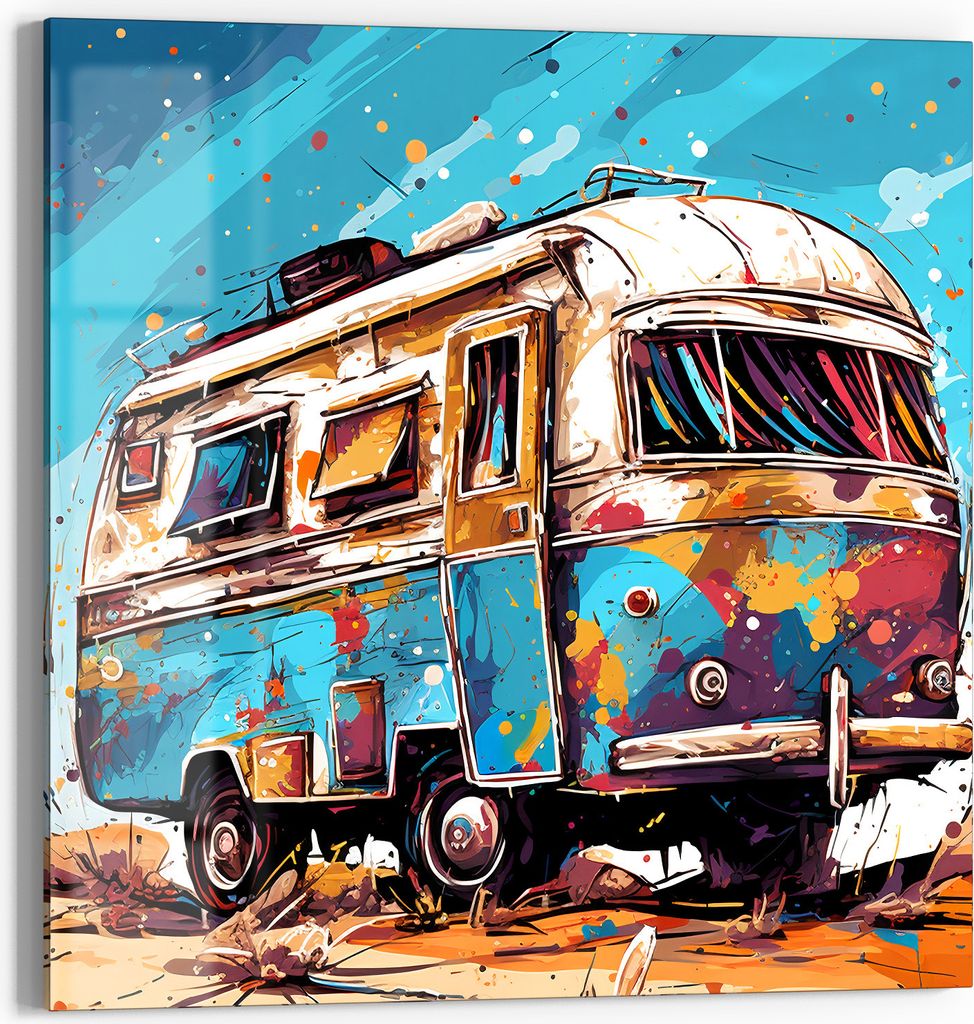 DEQORI Glasbild Echtglas 30x30 cm 'Wüstenroadtrip' Wandbild Bild modern Deko