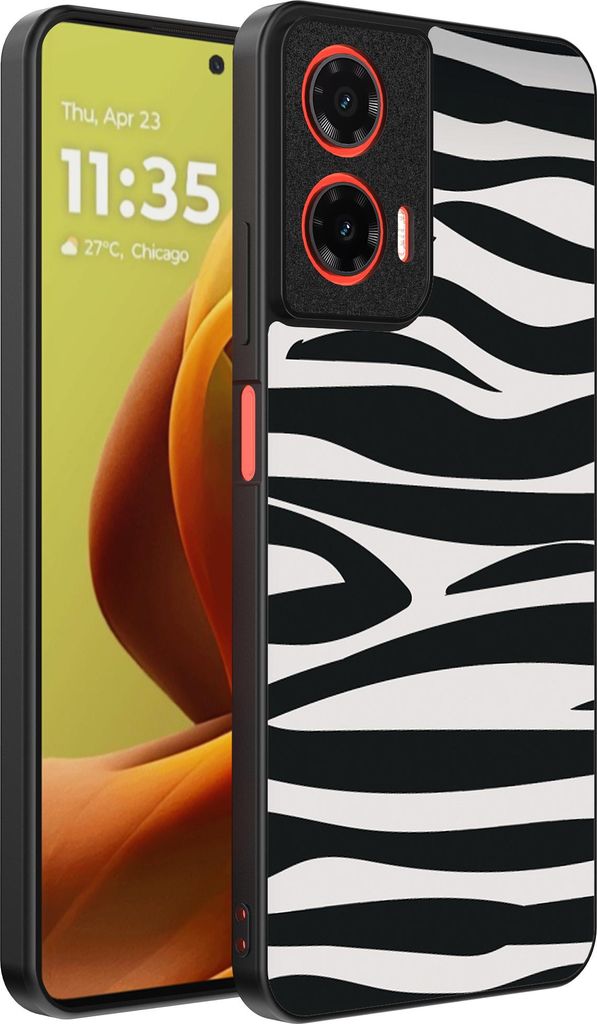 Smartphonica Handytasche Passend für Motorola Moto G85 / Motorola Edge 50 Fusion mit Zebradruck - TPU Rückendeckung Fall Zebra-Design - Schwarz W...