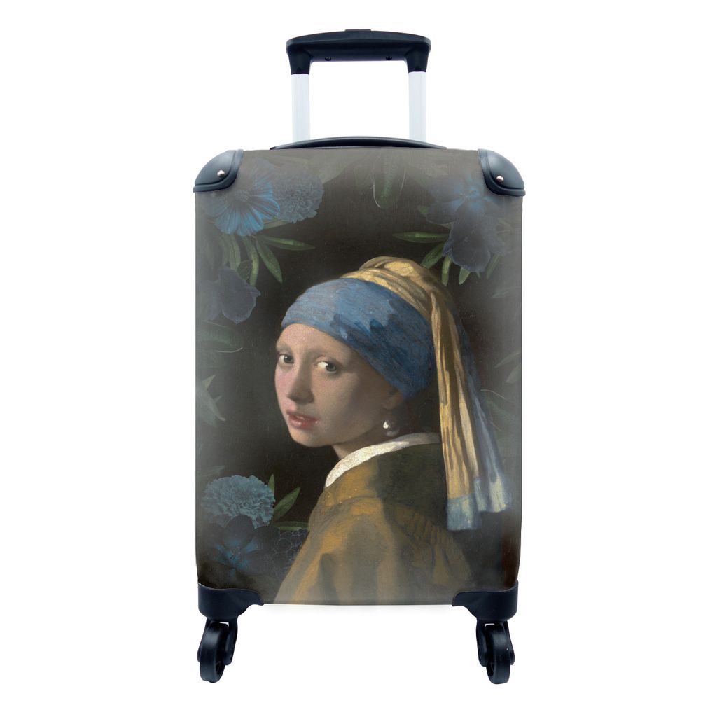 MuchoWow Koffer Handgepäck Trolley Rollkoffer Kleine Reisekoffer mit 4 Rollen - Das Mädchen mit dem Perlenohrring - Johannes Vermeer - Blumen -...