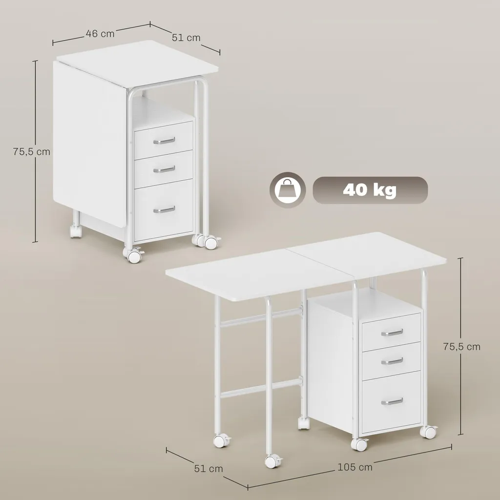 Bureau de télétravail pliable blanc idéal pour chambre ou petit studio - 5