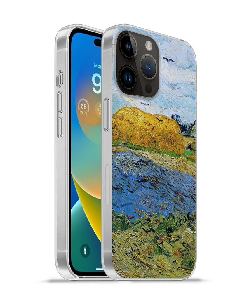 MuchoWow Handyhülle Schutzhülle Hülle für Apple iPhone 14 Pro - Softcase Heuballen unter einem regnerischen Himmel - Vincent van Gogh Silikon...