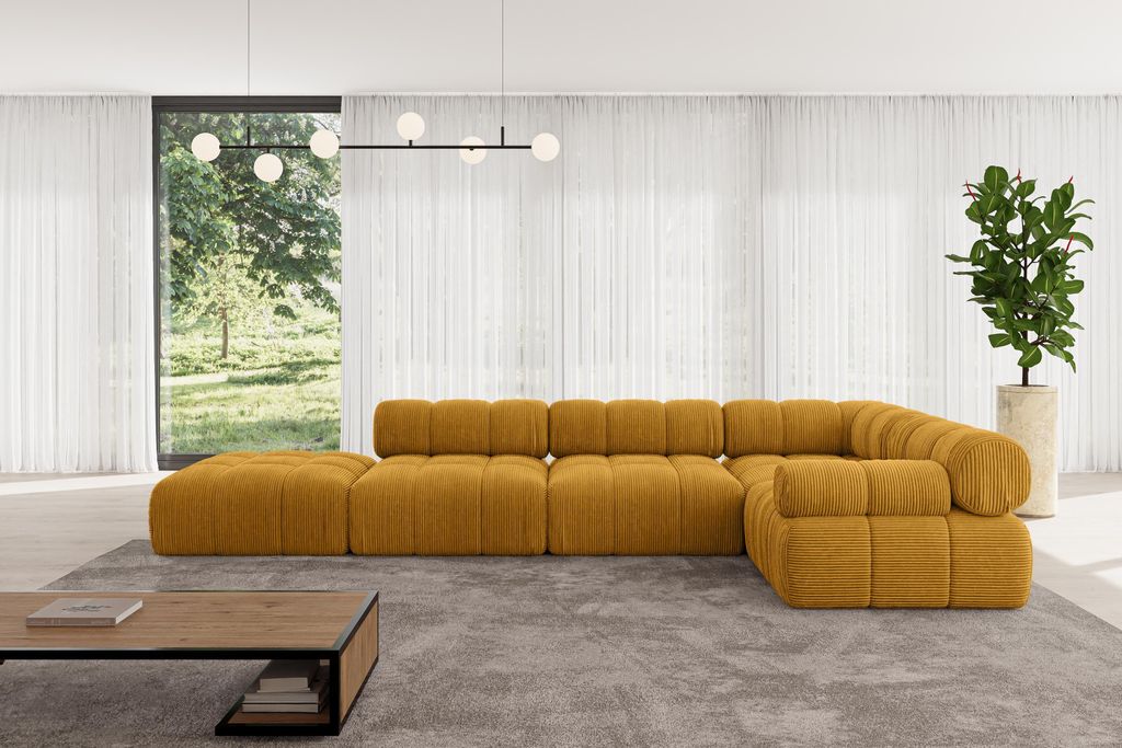 ALTDECOR Modulares Sofa Ecksofa in L-Form - Felto-L2 - 380x190x70 cm Senfgelb Corner modular Sofa Eckcouch Couch Wohnlandschaft Cauchsofa Polstersofa