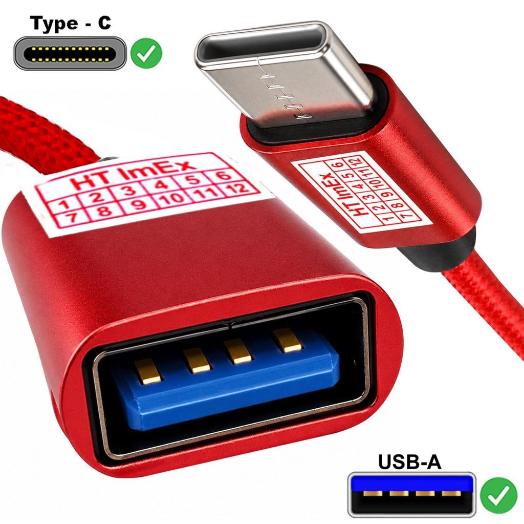 USB-C auf USB-A OTG-Adapter Rot nylon kabel 16cm für Samsung Galaxy S24 FE, S22, S22 Ultra, S24+