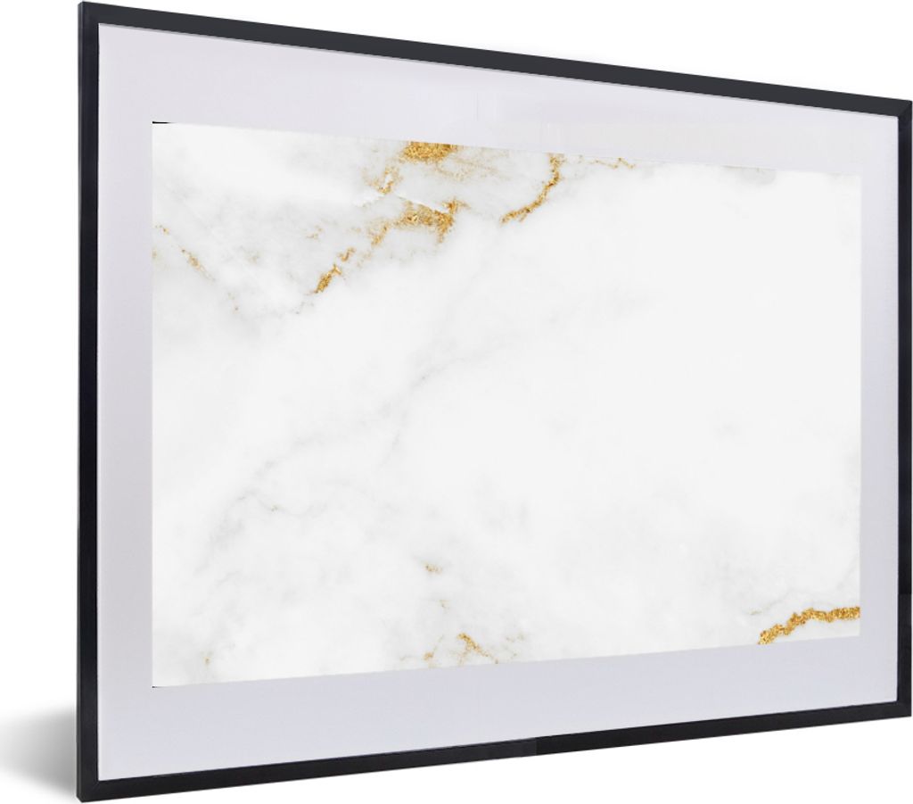 MuchoWow MuchoWow Gerahmtes Poster Marmor - Gold - Weiß - Luxus 60x40 cm - Poster mit zchwarzem Bilderrahmen - Schlafzimmer - Plakat in Rahmen...