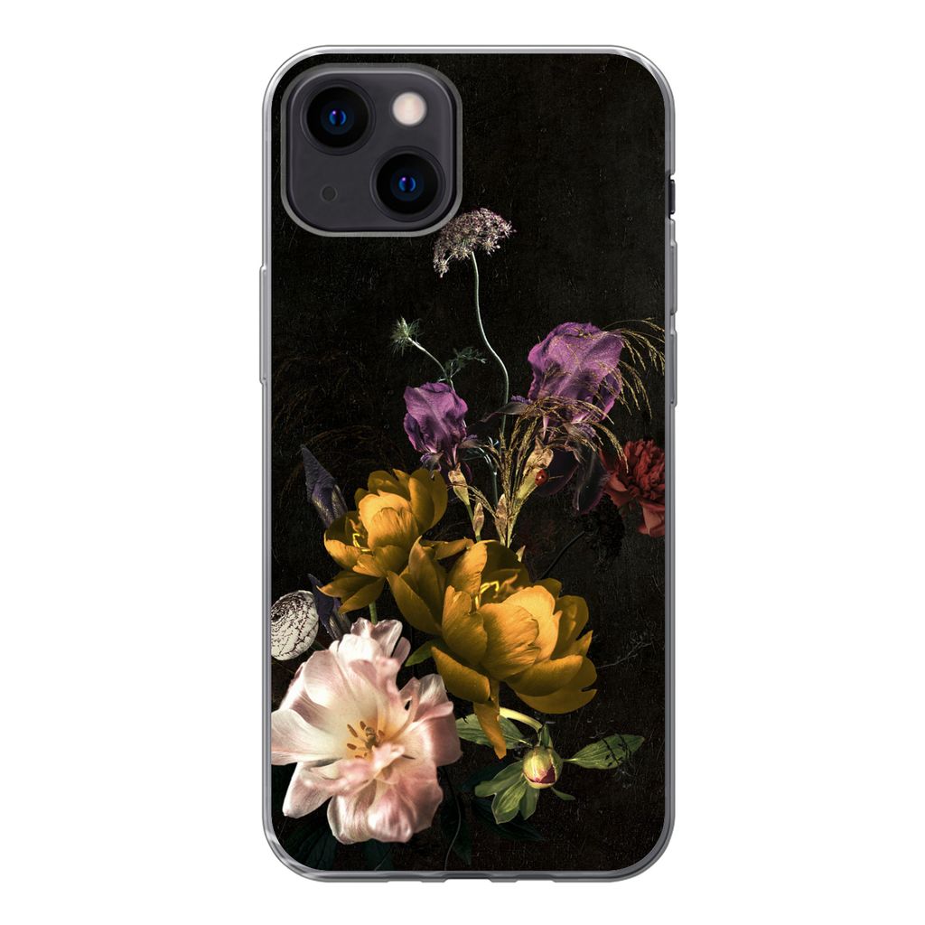 MuchoWow Handyhülle Schutzhülle Hülle für iPhone 13 mini Blumen - Muster - Pflanzen Silikon Softcase Handy Hülle - Softcase