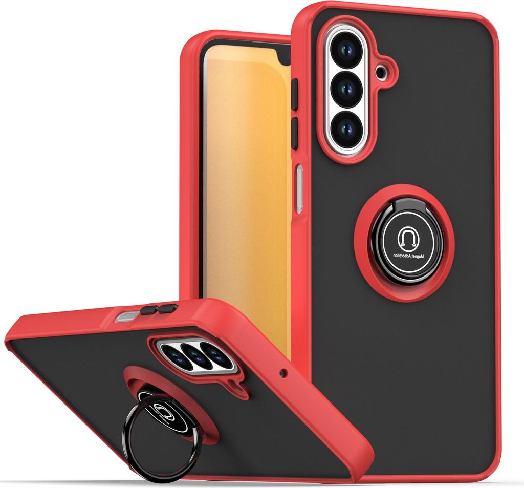 Hülle für Samsung Galaxy A26 Matte Transluzent TPU Stoßfest Schutzhülle mit Ring Halter Ständer Rot