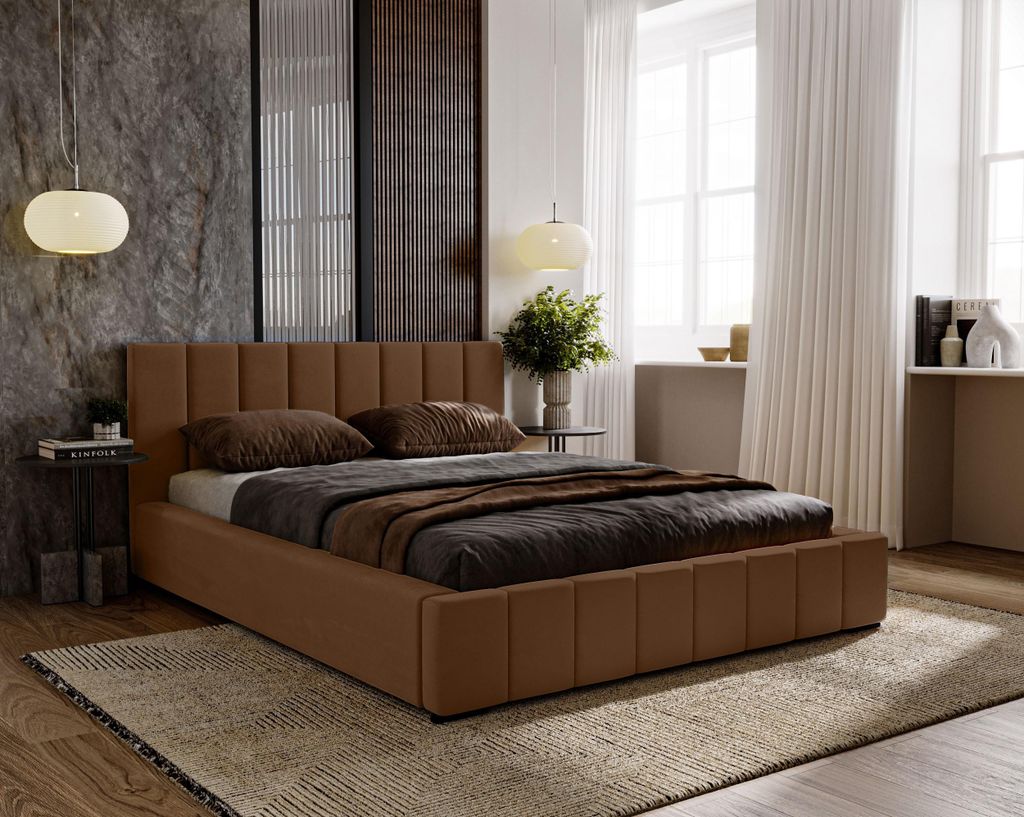 Polsterbett 160x200 für das Schlafzimmer DIANA mit Stauraum und Lattenrost, Kopfteil und gepolsterter Korpus, braun ( Magic Velvet 2299 )