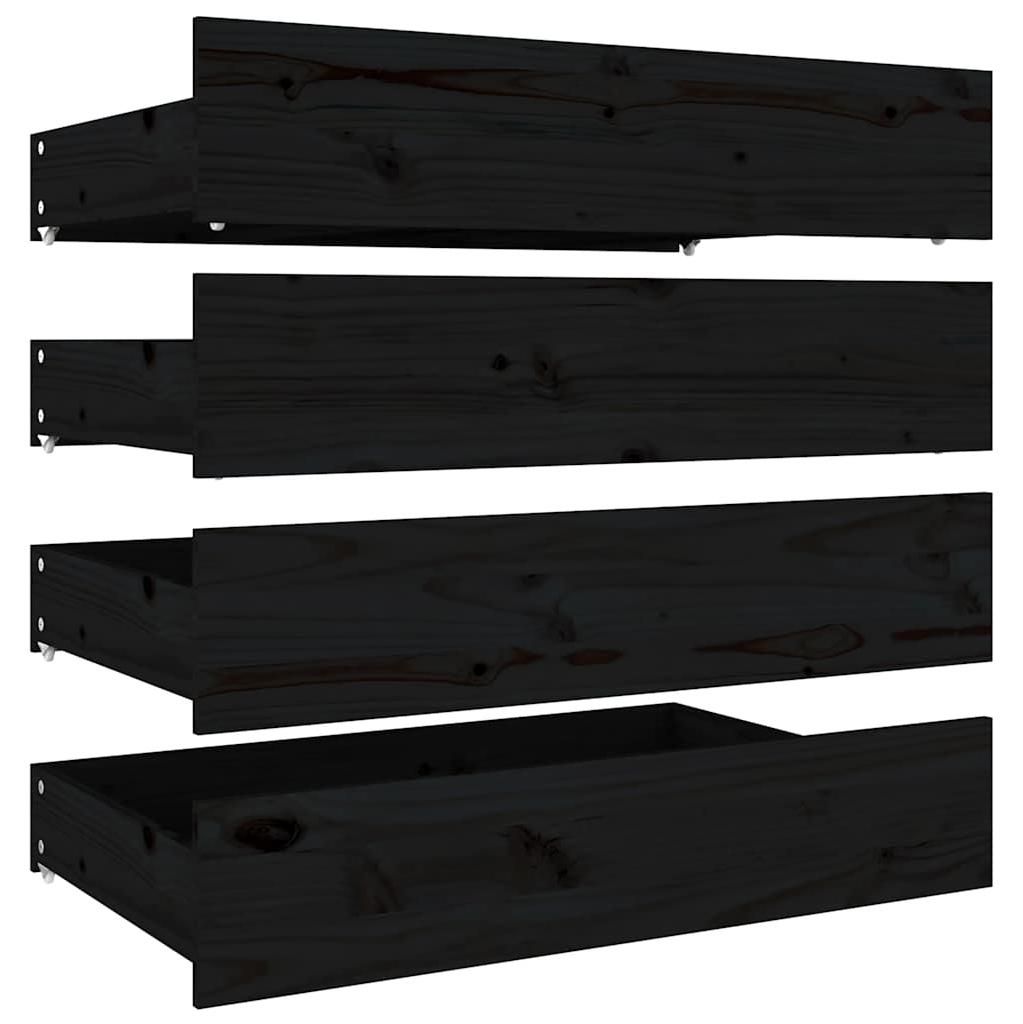 vidaXL Bettschubladen 4 Stk. Schwarz Massivholz Kiefer