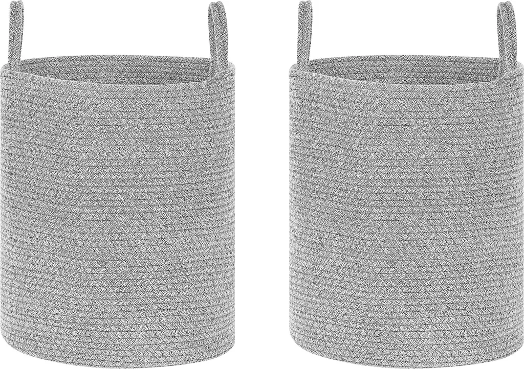 Paniers de rangement fait main en coton gris avec poignées lot de 2