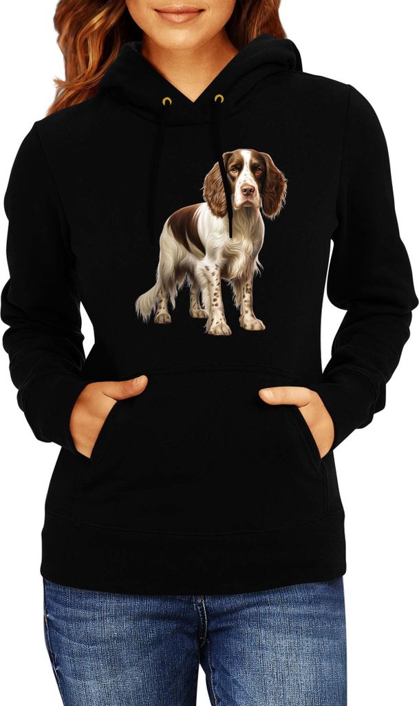 Damen Kapuzenpullover Dogs Breeds English Springer Spaniel Dog Breed 005, Lady M / Schwarz