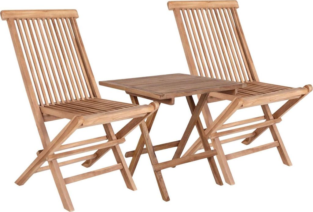 Quadratischer Gartentisch 50 cm + 2 Teakholzstühle