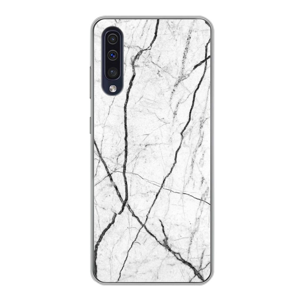 MuchoWow Handyhülle Schutzhülle Hülle für Samsung Galaxy A30s Marmor - Schwarz - Weiß Silikon Softcase Handy Hülle - Karteninhaber