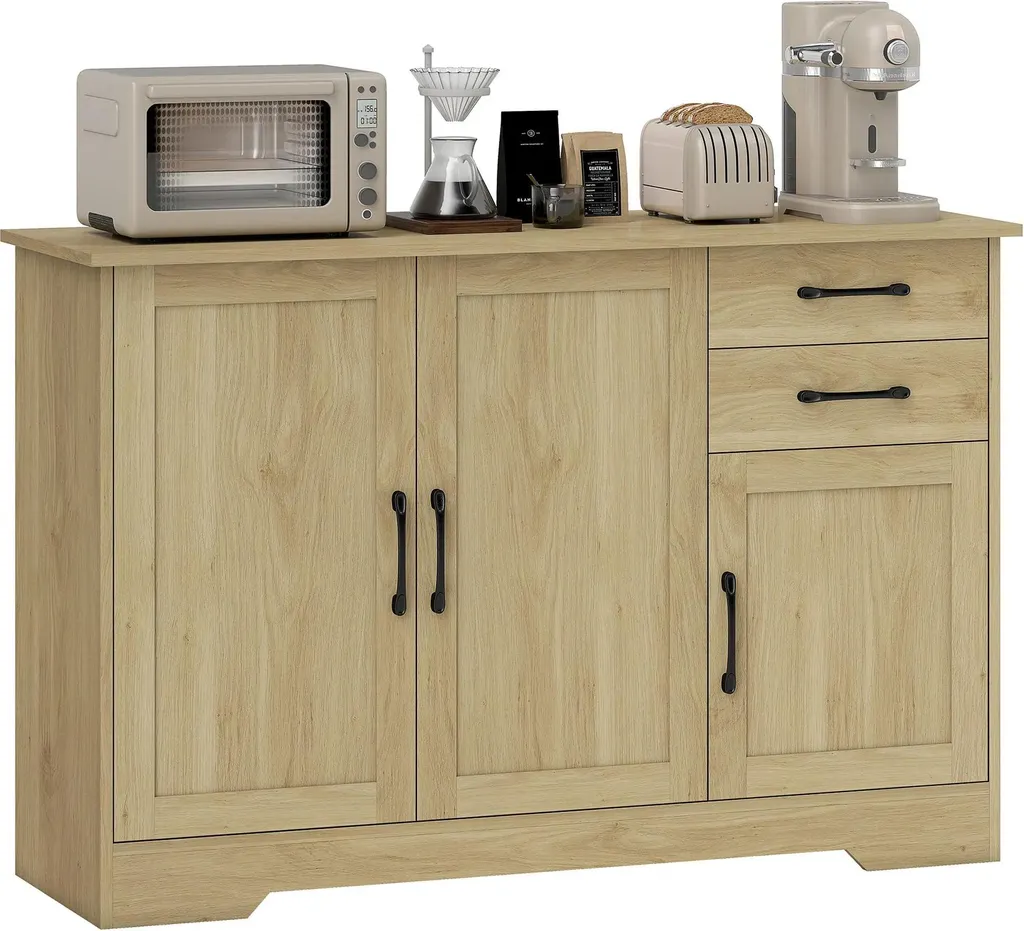 Commode 3 Portes avec Tablette Réglable et Finition Bois Naturel 120cm