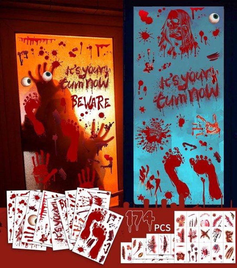 Halloween Raamstickers mit Zombie-Handabdruck, Horror-Stickers für Spukhaus und Gespenster-Fest Wanddekoration