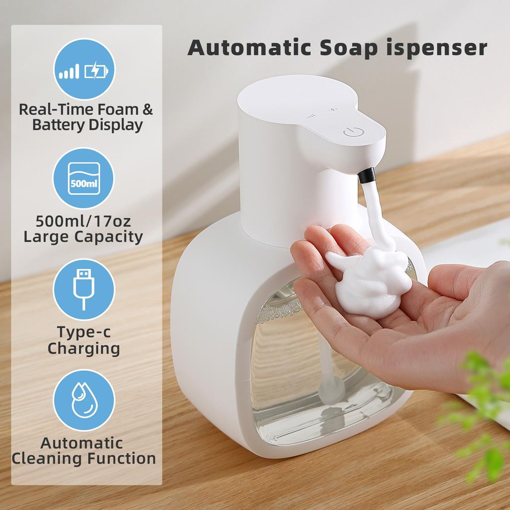 Automatischer Seifenspender Schaum Smart Handwaschmaschine 500 ml Flüssigkeit Nachfüllbar Badezimmer Induktionssensor Wandmontage